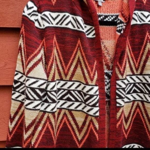 Open front hooded sweater cardigan fringe hem south western Sz Medium M - Picture 4 of 8